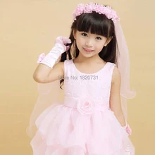 Newst белый и розовый цветок Девушки свадебная фата с венком свадебная фата для девочек низкая цена