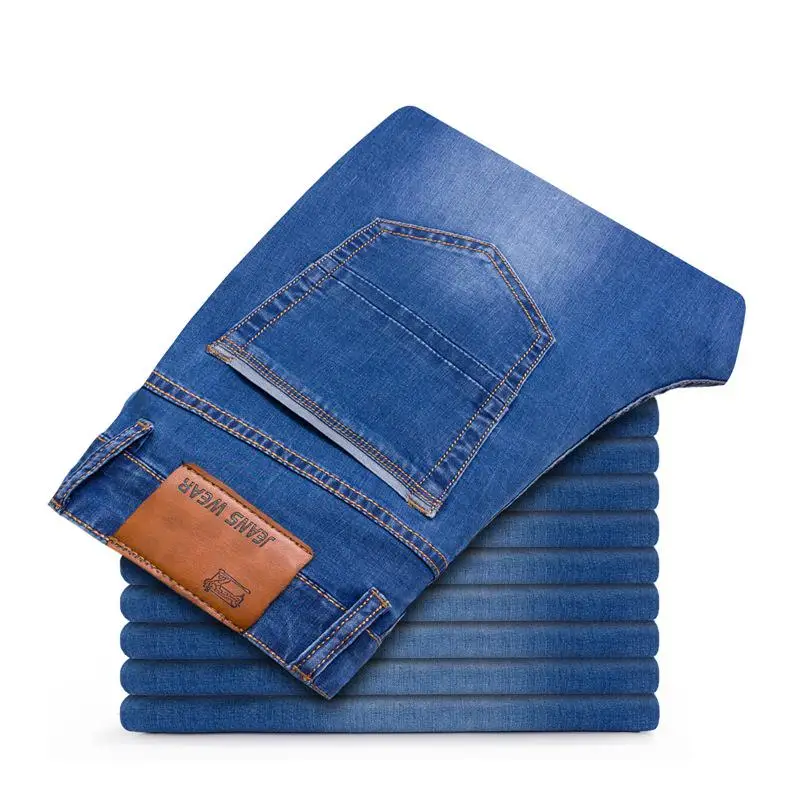 Осень зима мужские стрейч джинсы свободного покроя свободные расслабляющие джинсовые брюки размера плюс 35 36 38 40 42 - Цвет: Небесно-голубой