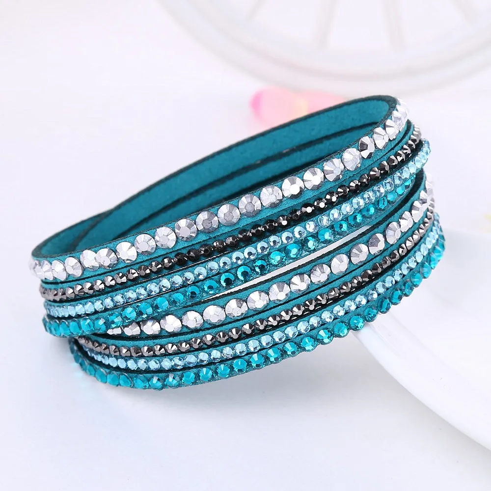 

Bohemian Rhinestone Crystal Bracelet Wrapped Multi-layer Zircon Bracelet Leather Style Zircon Bracelet Female Pulse Jewelry Gift