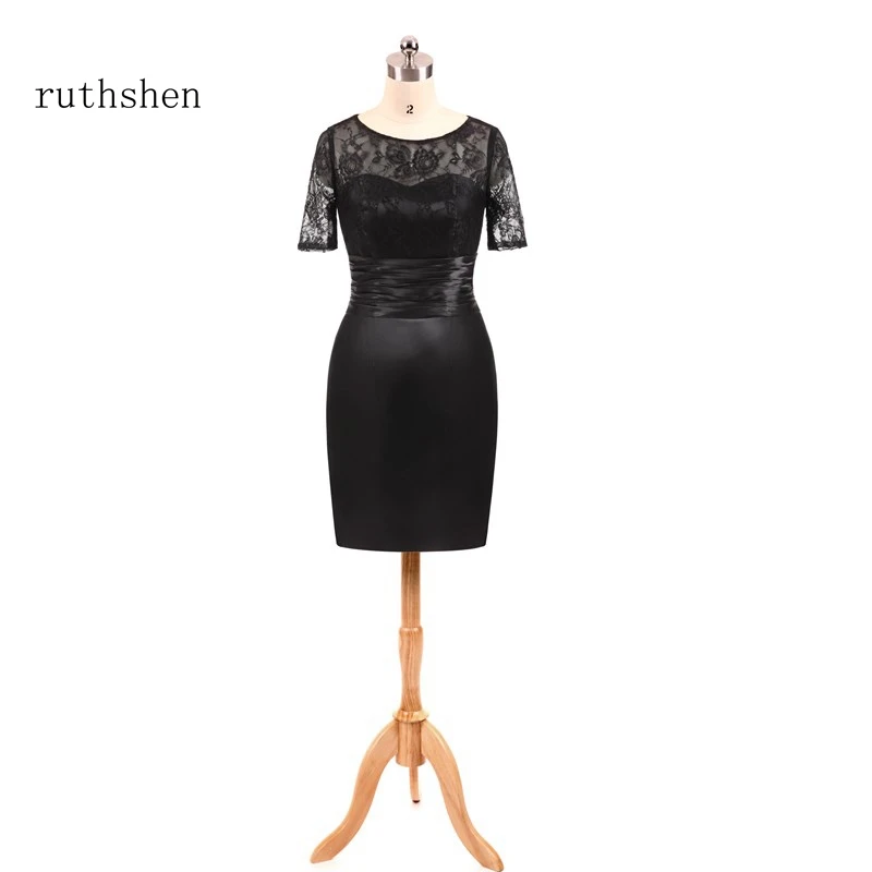 

ruthshen New Arrival A line Lace and Satin Mother Of The Bride Dresses With Short Sleeves Ruched Cheap Vestido De Madrinha