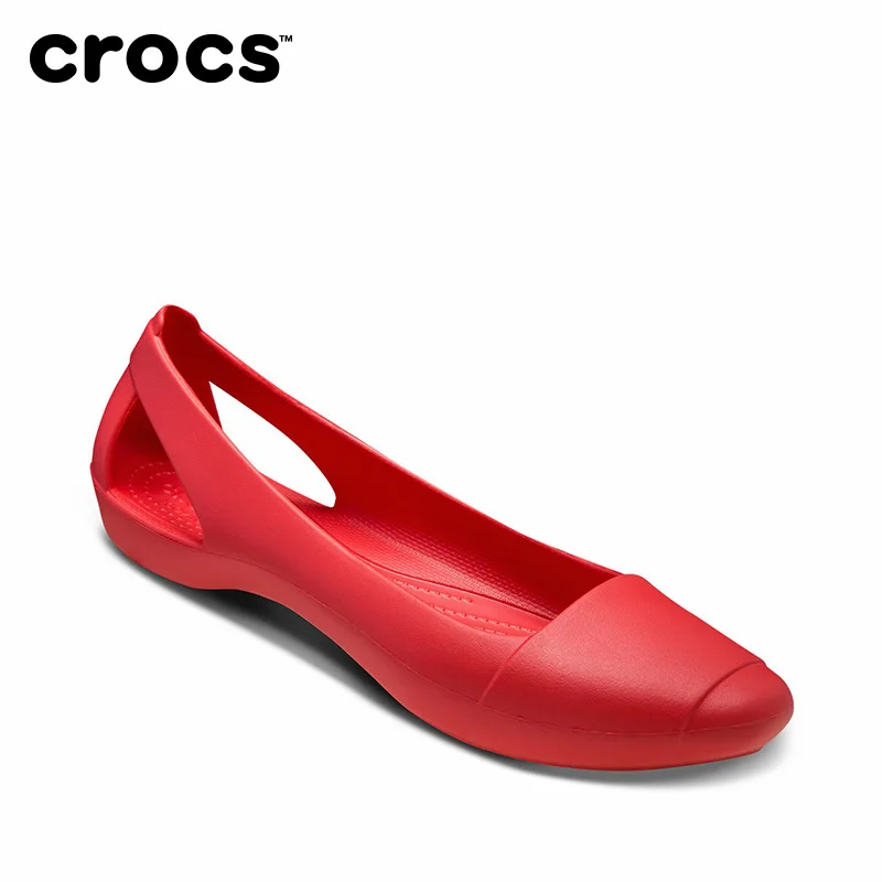 CROCS Spring Summer Women Outdoor Sandals Slip on Wild Flat Shoes for Female Round Toe crocs-shoes Women Black Red