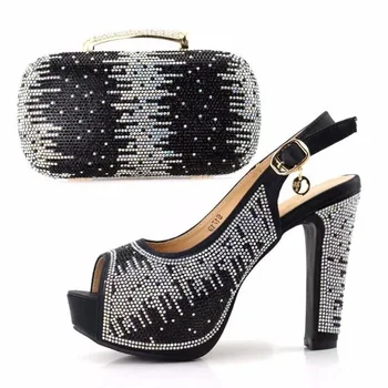 

SB8112-1 High heel 5 inches sandal shoes women with matching clutches bag in african aso ebi lace fabric party balck size 38-42