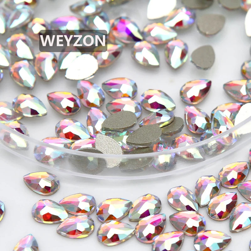 

High Quality 4*6mm Non Hot fix Rhinestone Crystal AB Drop Shape Flat back Gold Back For Nails Nail Art Decoration