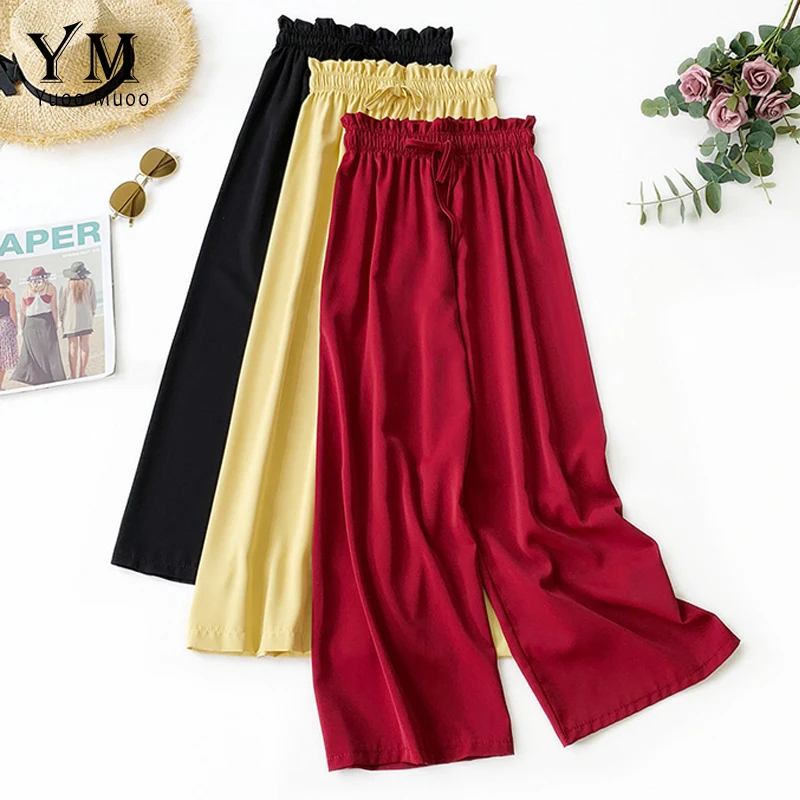 

YuooMuoo High Quality Comfy Lady Wide Leg Pants Women Summer 2019 High Waist Trousers Chic Streetwear Sash Casual Pants Capris f
