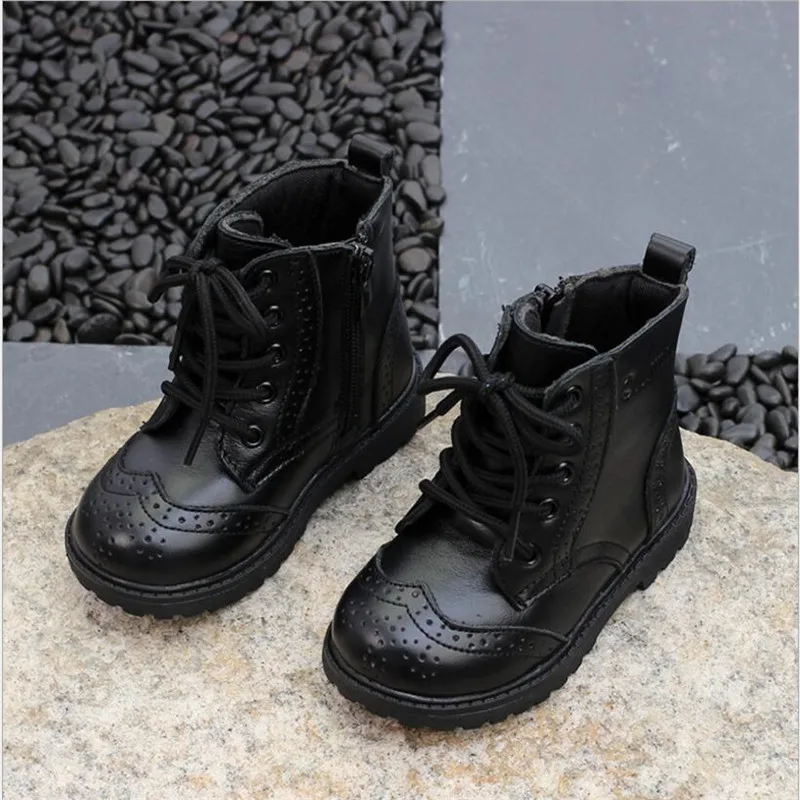 

2018 Genuine Leather big children in the British children's Martin boots boys and girls cotton boots