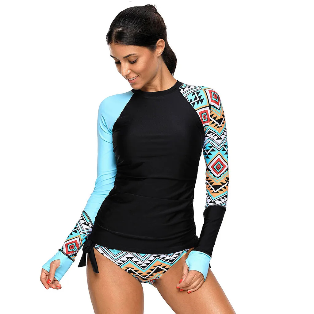 

Women Rashguard Swimwear Long Sleeve Rash Guard Surfing Top Colorblock Swimsuit Bike Biking Shirts UPF50+ Beach Wear #XTN