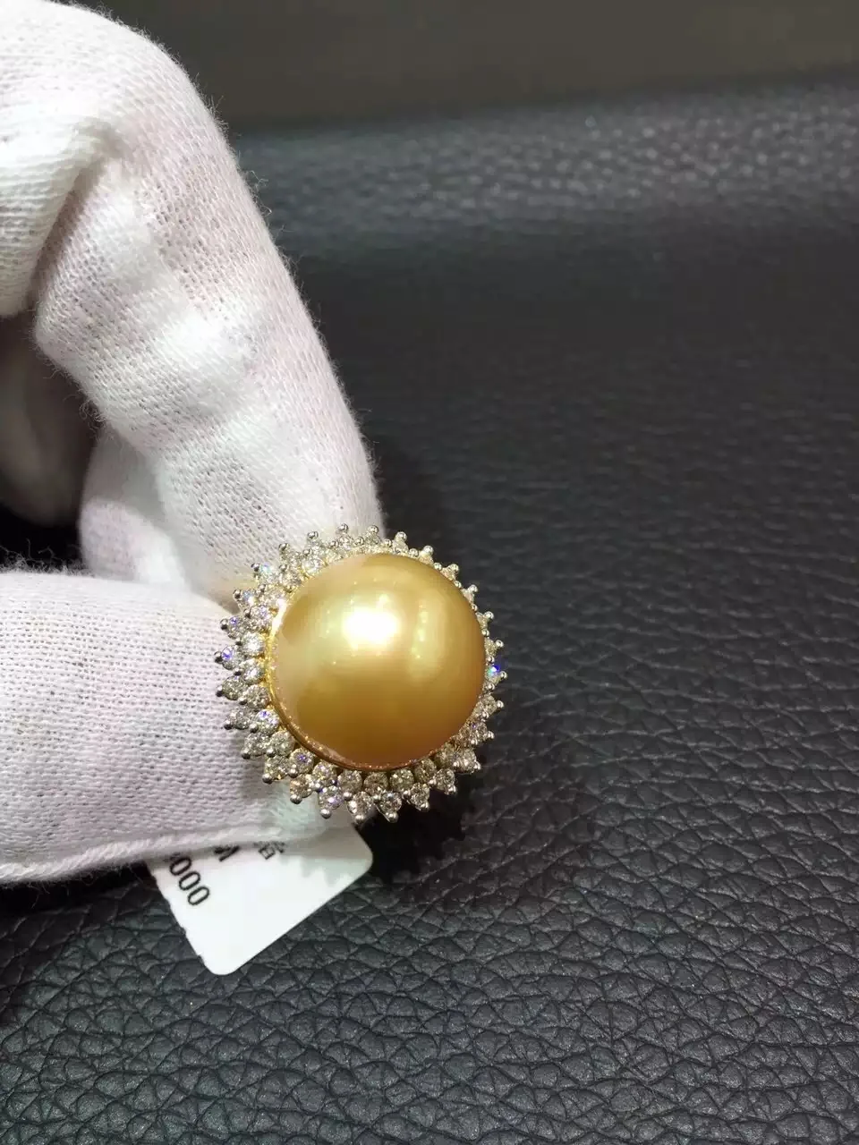

14MM Natural Gold Pearl Ring Big Round Fashion Jewelry Top quality