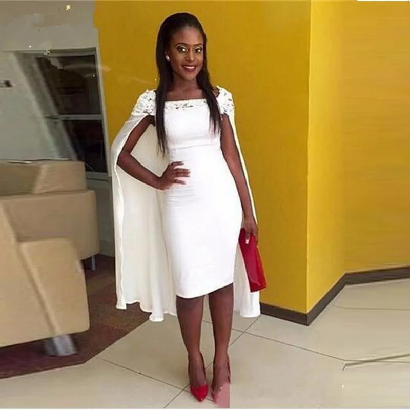 Elegant knee length dresses with capes