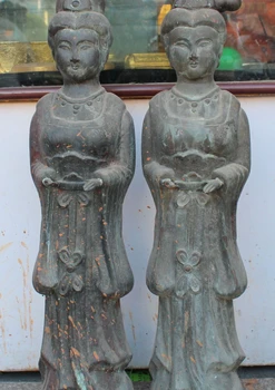 

FREE SHIPPING Chinese Purple Bronze Dynasty Palace Great Beauties Belle Phoenix Pair Statue W1
