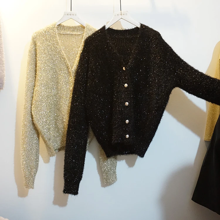 Cakucool Women Spring Gold Lurex Sweater Bling