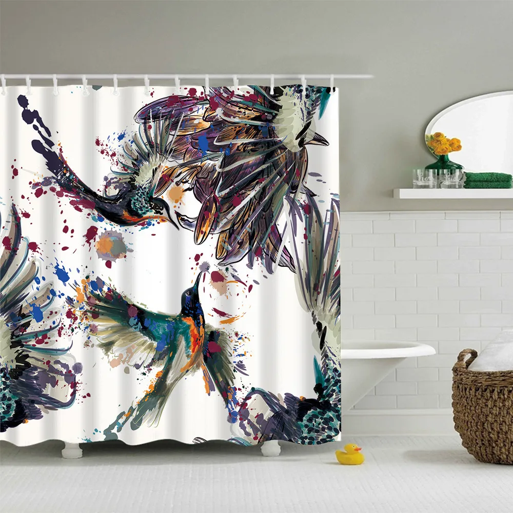 

Digital Printing Creative Scenery Shower Curtain Bathroom Fabric Shower Curtain Shower Curtain Polyester Fiber Curtain Hooks