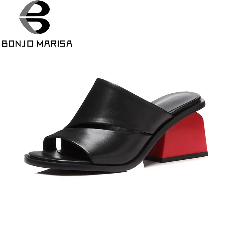 

BONJOMARISA Brand New Plus Size 34-42 Cow Genuine Leather Woman Shoes Slip On Women Shoes Fretwork Summer Sandals
