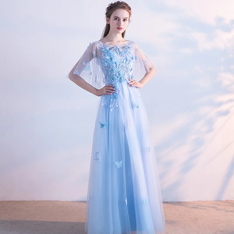 SSYFashion Новое свежее светло голубое кружевное вечернее платье невесты банкет