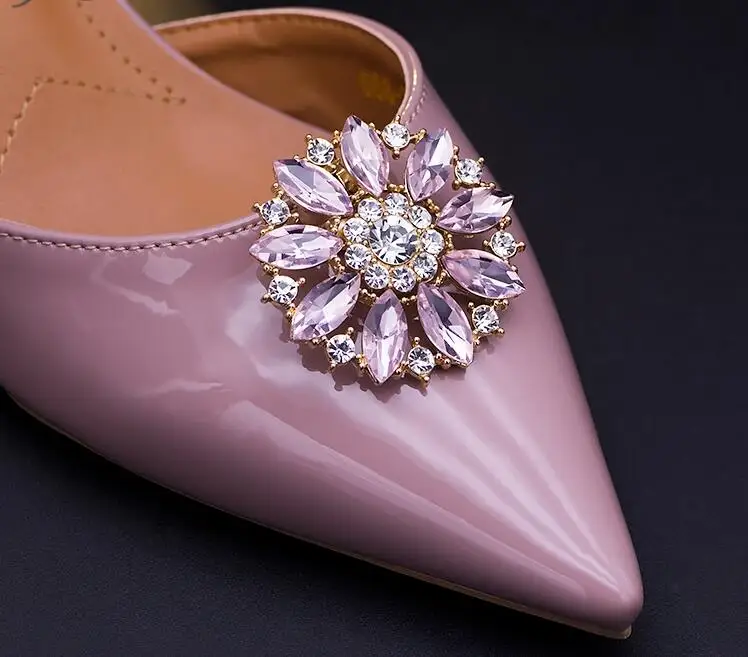 

Round crystal diamond shoes decorated shoes clip flower shoes removable buckle popular