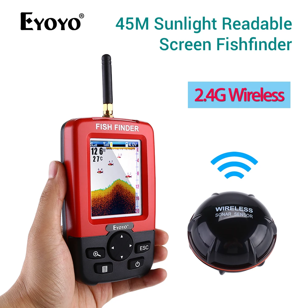 

Sunlight Readable Screen Fish Finder 45M Max Depth +2.4Ghz Wireless Sonar Sensor