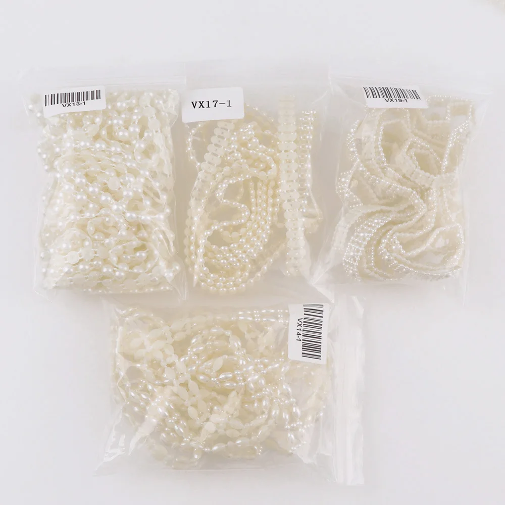 Width Series Ivory Fishing Line Artificial Imitation Pearl Round Beads Chain For Wedding Bridal Bouquet Flower Decoration