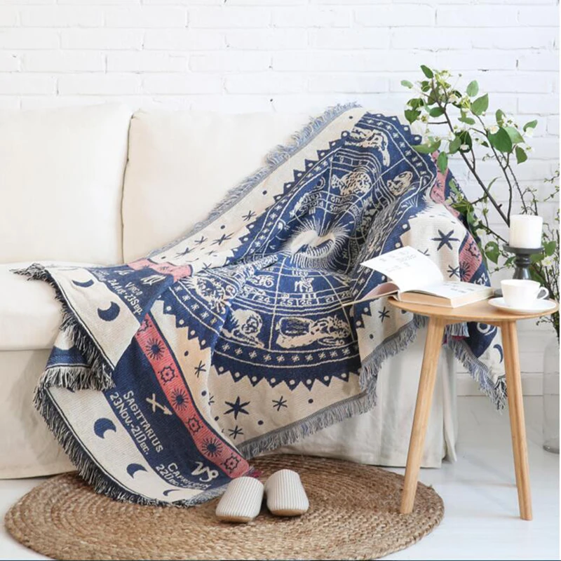 Bohemian Cotton Knitted Thread Blanket, Ombre Indian Mandala Hippie