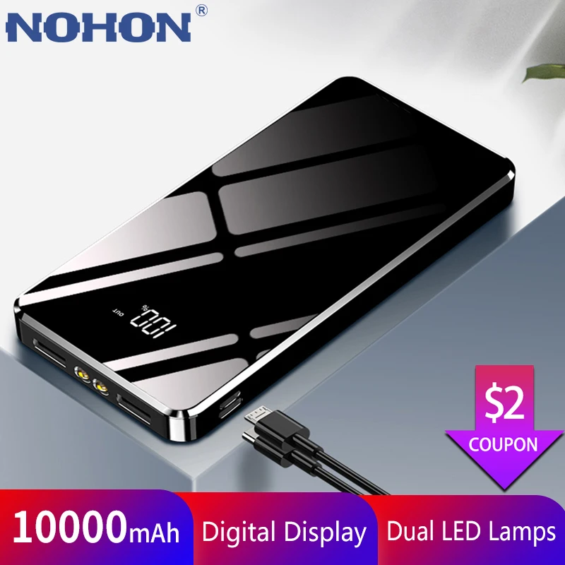 

NOHON 10000mAh Power Bank Mini Powerbank Fast Charge For iPhone X Xiaomi Mi 9 Type C Poverbank External Battery Portable Charger