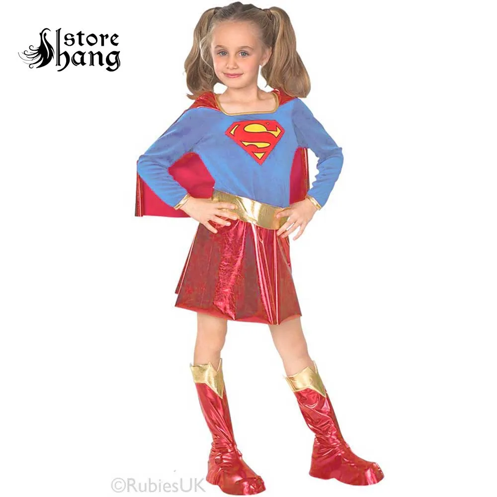 Kids Supergirl Costume Set Baby Girl Superhero Role Play Dress Cloak