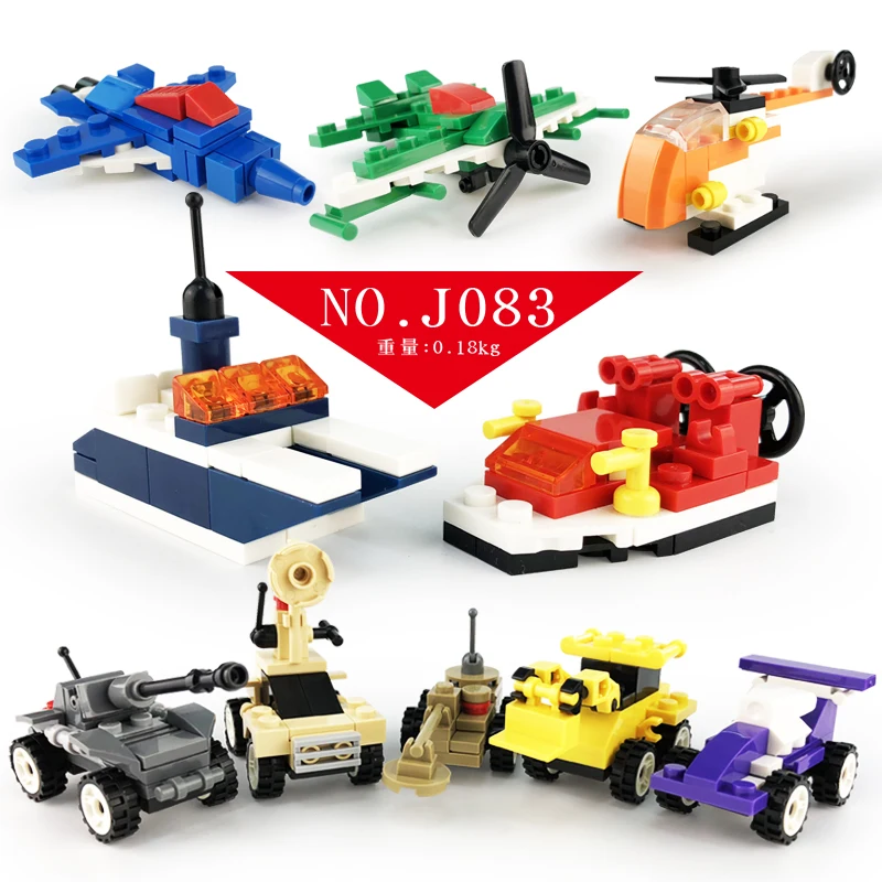 10pcs/lot Legoingly Vehicles Set Excavator Helicopter Yacht Tank Fighter City Building Blocks Model Toys for Children