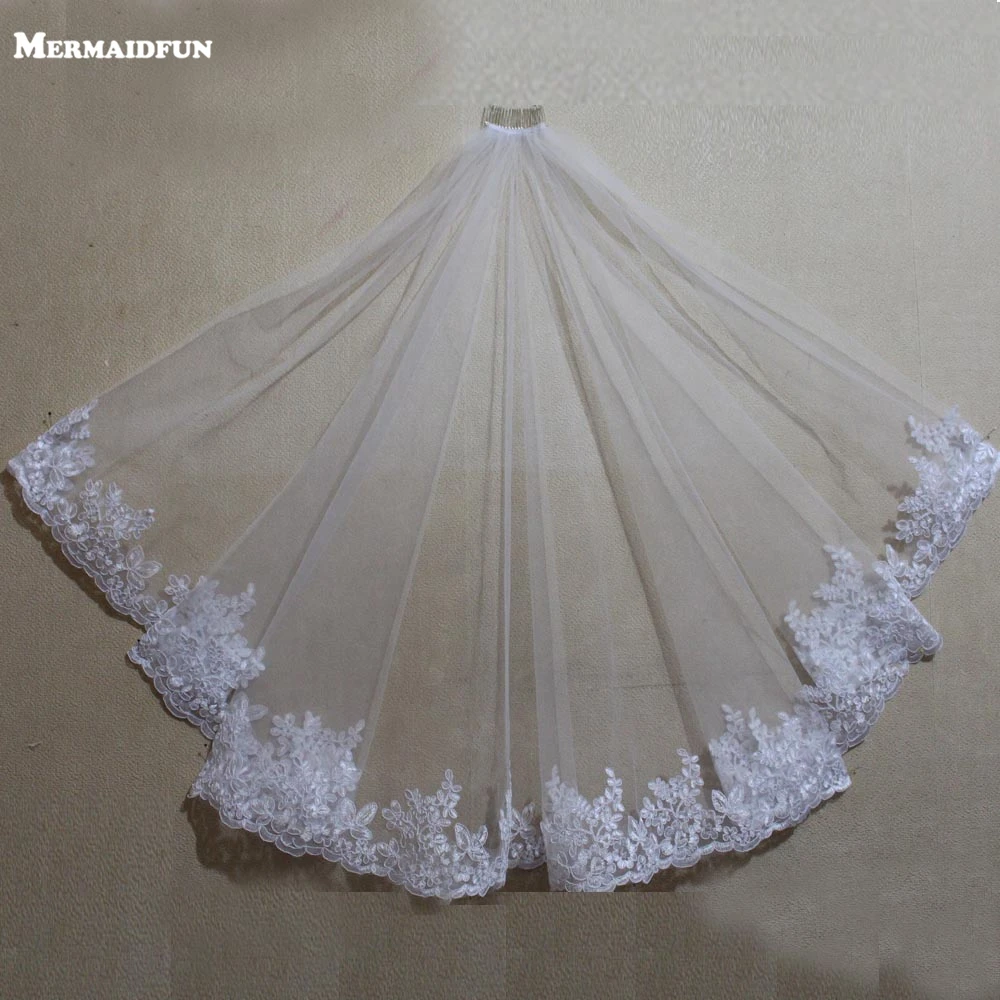 Новинка однослойная короткая свадебная фата с гребнем и кружевными краями 1