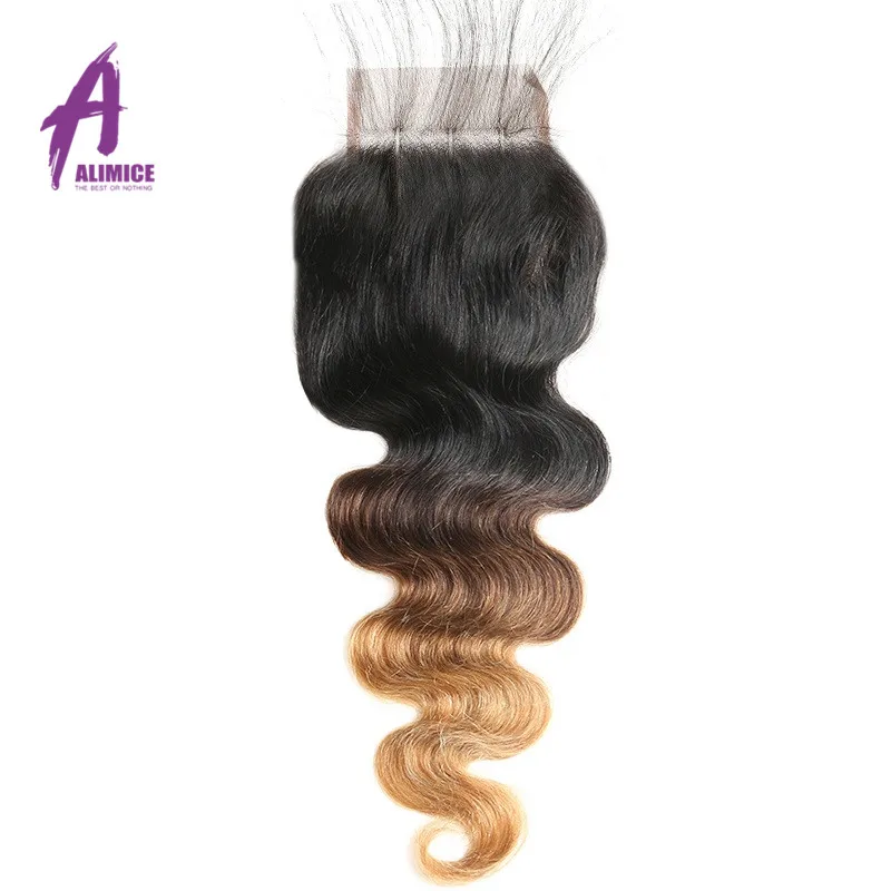Alimice Indian Ombre Body Wave Lace Closure T1B427 Human Hair Closure T1B430 8-24Inch FreeMiddleThreeSide Part Non Remy  (6)