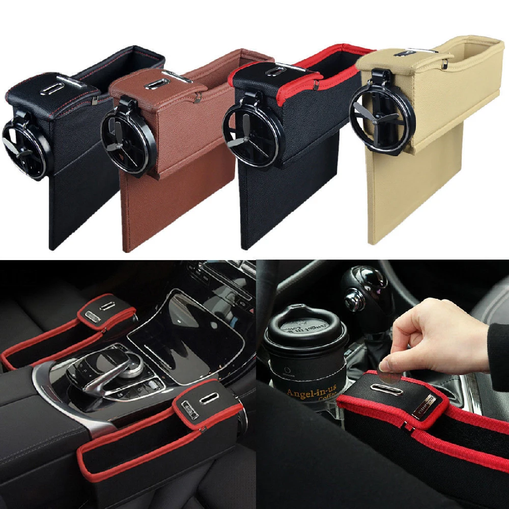 

Car Storage Bag Double USB Port Multifunction Leather Catcher Box Seat Cup Pocket Container Storage Organizer Stowing Tidying