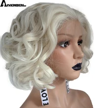 Anogol высокотемпературное волокно глубокая перука перрук короткие объемные волнистые полные волосы парики платиновый блонд боб синтетический парик на кружеве