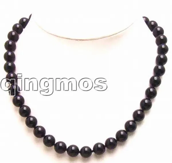 

Natural Big 12mm Black Round High luster Stone 17" necklace -5276