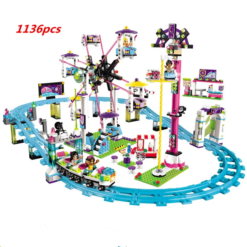 

Bricks Compatible with LegiINGLY Blocks Friends Amusement Park Roller Coaster Figure Model Toys Children Girls