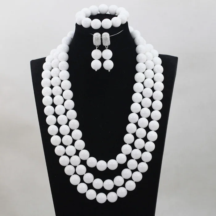 New Trendy Big White Balls Jewelry sets Nigerian Women Beads Necklace African Wedding Bridal