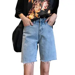 2019 г. Лидер продаж летние джинсы эластичные Высокая талия по колено брюки Жан Джинсовые шорты для женские джинсовые шорты женские синие