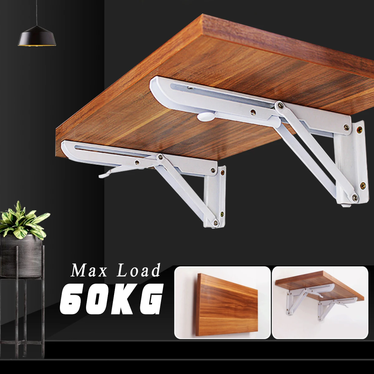 

2Pcs White Wall Mounted Metal Folding Triangle Angle Shelf Support Bracket Rack Cold Rolled Steel Max Load 60kg Waterproof