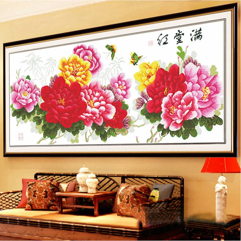

Sets for Embroidery Kits Precise Printed Needlework DIY Chinese Cross Stitch Peony Flower Patterns Counted Cross-Stitching