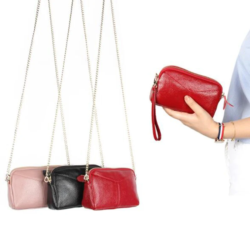 Genuine Leather Women Clutch Bag Ladies Chain Shoulder Bag Crossbody Bags For Women Small Phone Bags Girl Evening Party Handbags
