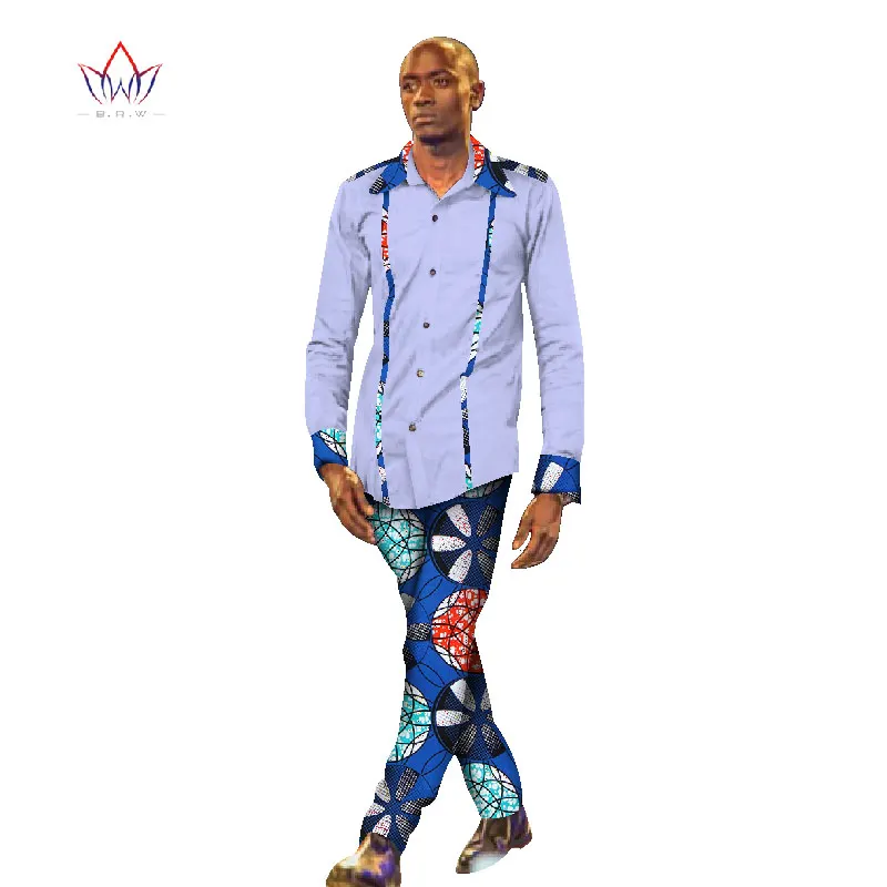 Африканские платья для Для мужчин Дашики комплекты Для мужчин рубашка с длинными рукавами и длинные брюки Slim Fit Двойка Набор для Для мужчин