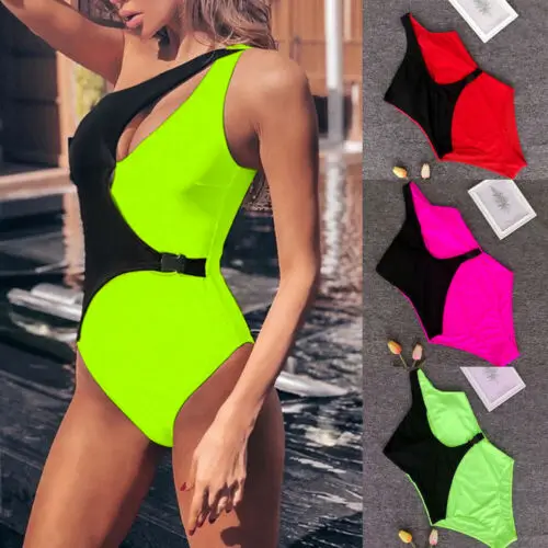 

Hot Women Sexy Cluster Irregularly Colo Patchwork One Piece Swimsuit Push Up Padded Bikini Beach Swimwear Bathing Suit New
