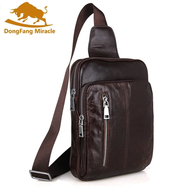 

Men Genuine Leather Chest Bag Vintage Casual Messenger Shoulder Bag Large Capacity Branded Small Crossbody Bag