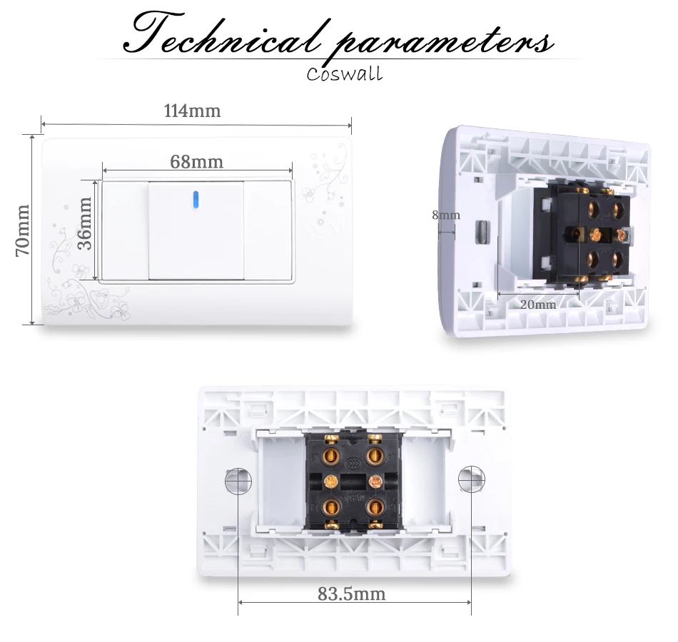 COSWALL простой Стиль 1 Gang переключатель промежуточный On/Off стены прерыватель кроссовер выключатель света 114*70 мм C30-118-101D
