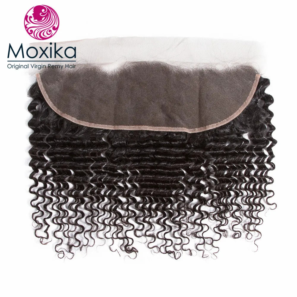 Moxika 13x4 Lace Frontal Closure Brazilian Deep Wave With Lace Closure Ear To Ear Remy Pre Plucked With Baby Hair HairLine