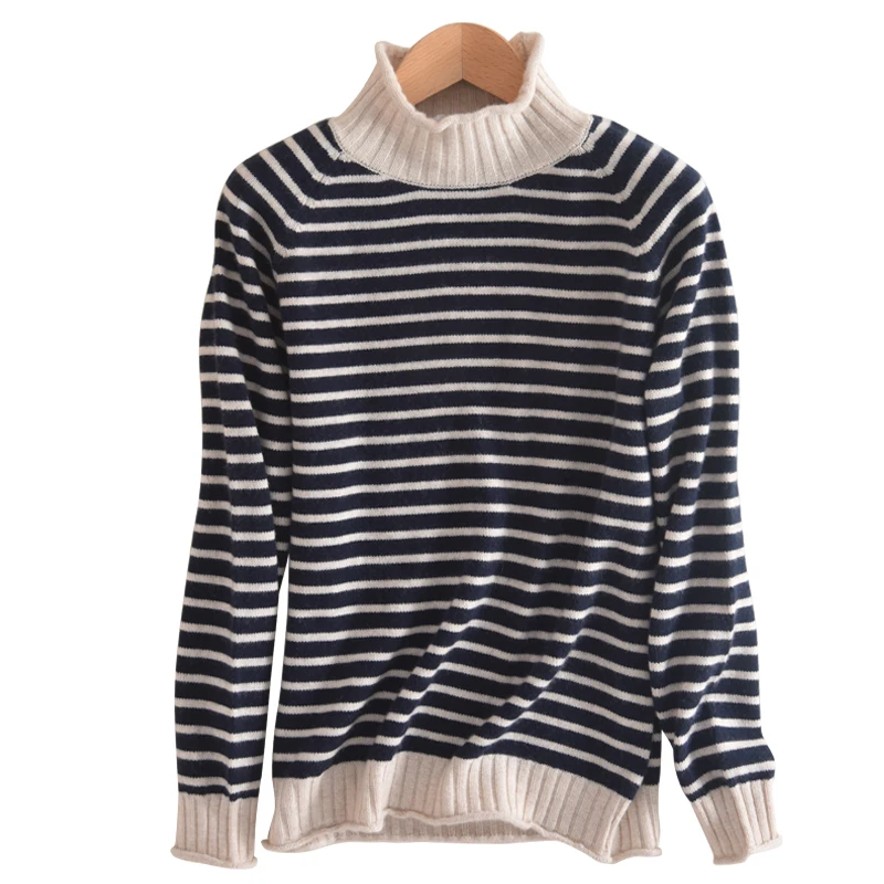 

Semi-high collar NEW spring and autumn Wool Blended women's sets of self-cultivation wild striped Sweater knitting primer shirt