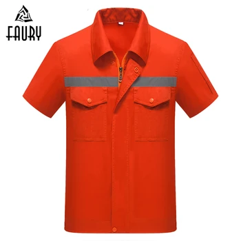 

Work Clothes Engineering Uniform Summer Short Sleeve Repairment Workshop Jacket and Trousers Two Pieces Clothes High Quality