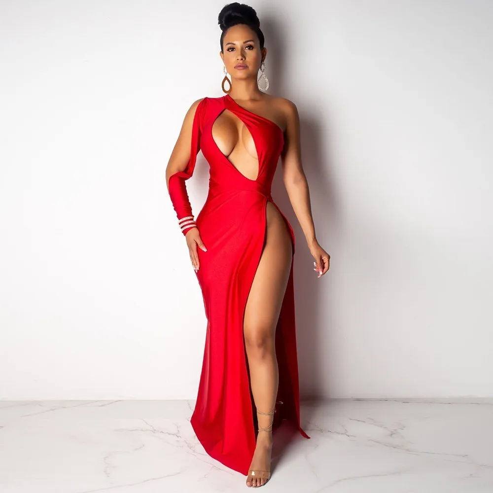 COSYGAL выдалбливают Bodycon макси платье для женщин с разрезом длина до пола