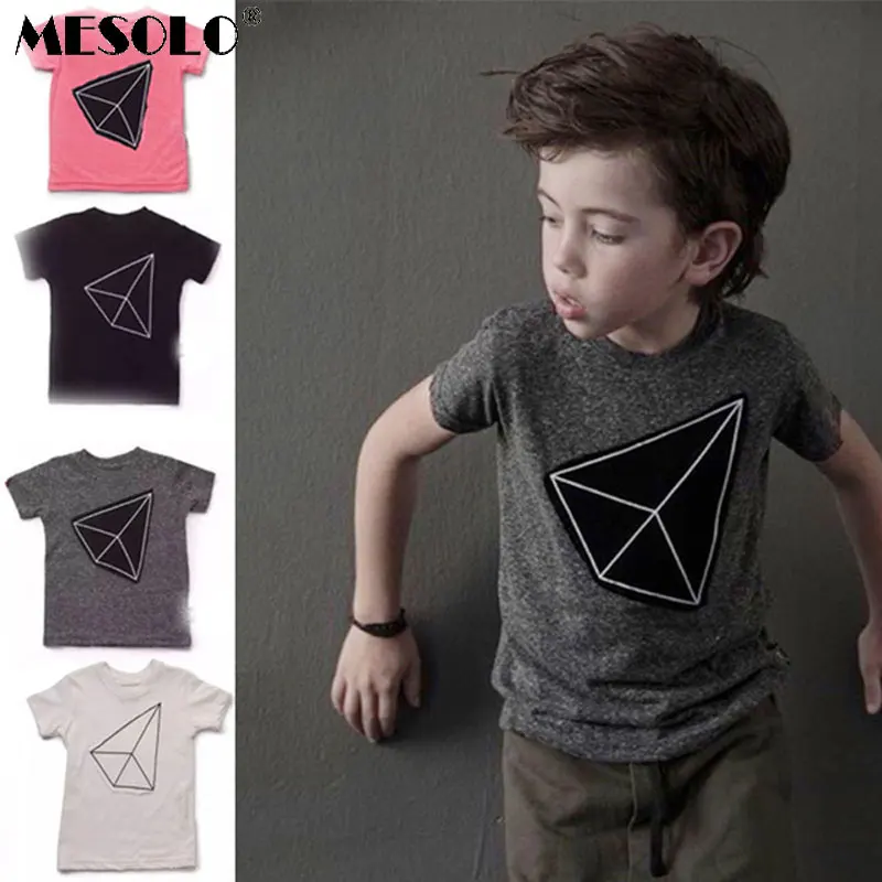 

MESOLO 2017 Kids Summer Cotton Short-sleeved T-shirt Geometric Shapes Personalized Fashion T-shirt Boys and Girls Wild Shirt