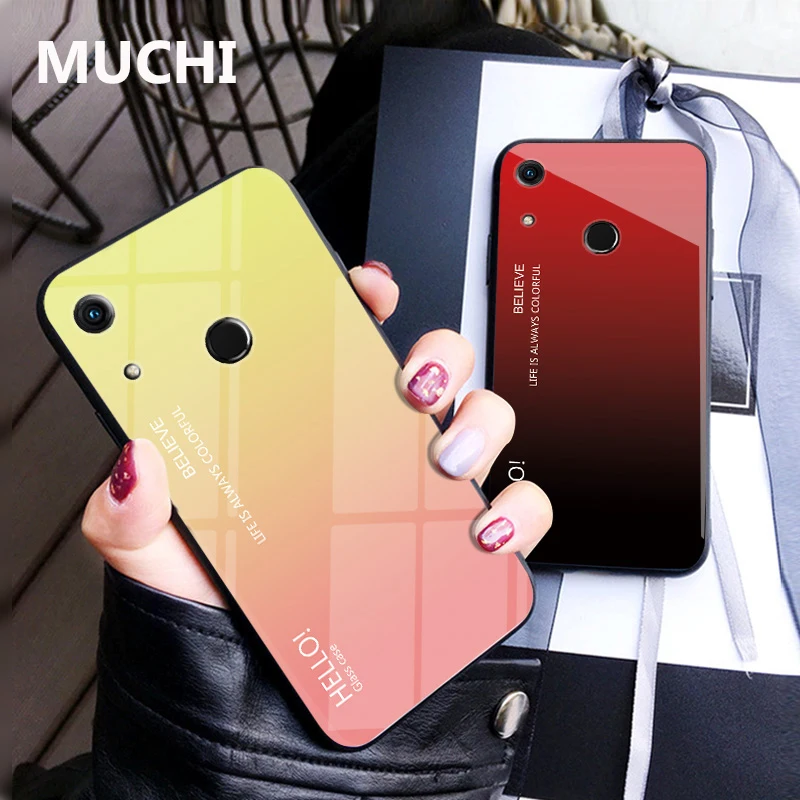 

MUCHI For Huawei Honor 8A Pro Case Tempered Glass Luxury Gradient Hard Back Cover For Honor 8A Pro Phone Cases