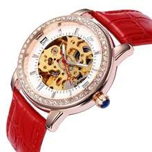 New Women Crystal Skeleton Steampunk Self Wind Ladies Mechanical Wrist Watch relogio masculino Luxury Timepiece 11