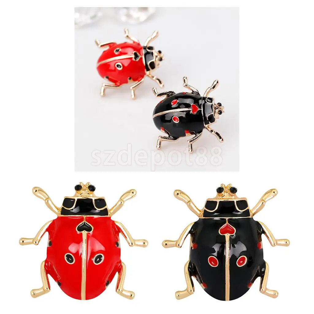 2 Pcs Enamel Ladybird Bug Insect Brooch Pins Women Men Costume Jewelry Red