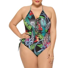 Женский цельный размера плюс купальник, бикини с принтом, пляжная одежда, купальный костюм, женская одежда, ретро бикини, купальники A30328