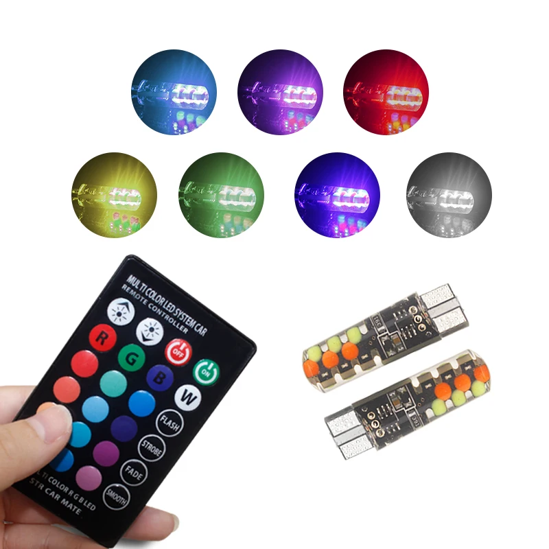 DXZ Led W5W T10 RGB габаритный фонарь универсальный автомобильный RGB COB 12smds красочные многооконный режим автомобилей лампочки с пульта дистанционного управления