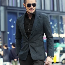 Мужской осенний и зимний нежный мужской темно-синий шерстяной костюм Блейзер Мужской Повседневный английский стиль Тонкий деловой костюм F196-3